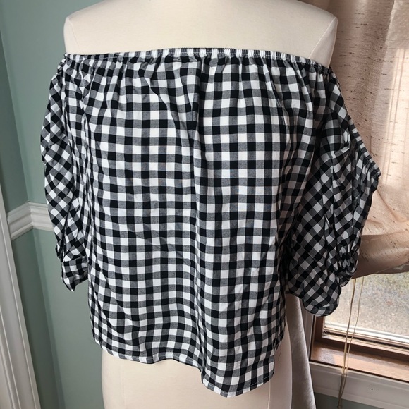 New Gingham Check Off Shoulder Hippie Rose - Picture 3 of 6